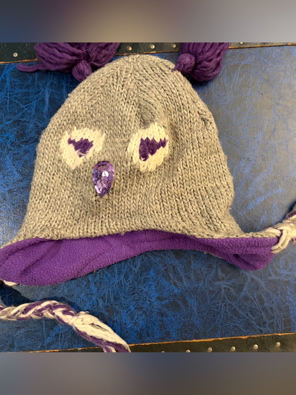 Purple & Gray Kids Knit Earflap Hat - Cozy Winter Accessory